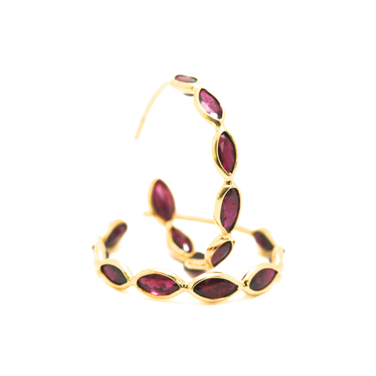 Ruby Oval Hoop Earrings In 18K Yellow Gold