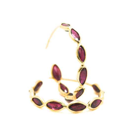 Tresor Collection - Ruby Oval Hoop Earrings In 18K Yellow Gold