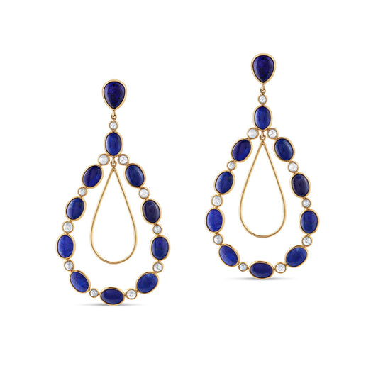 18k Yellow Gold Earrings with Lapis Lazuli and Organic Diamond