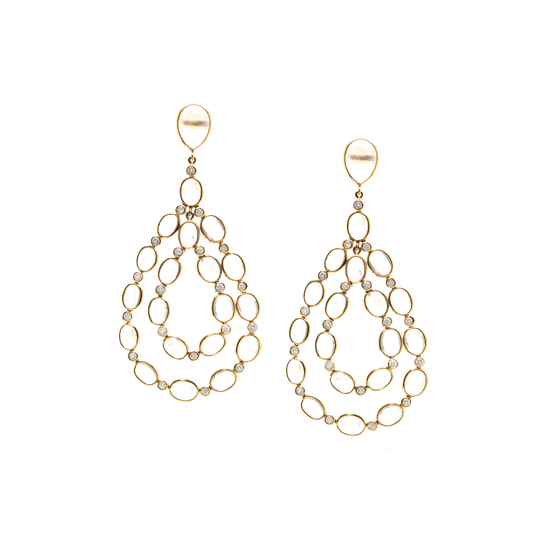 Rainbow Moonstone and Diamond Earrings in 18k YG