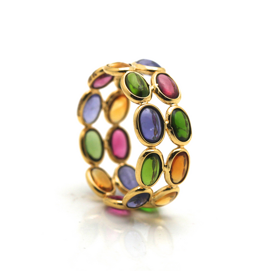 Tresor Collection - Multi-Color Tourmaline Double Row Ring in 18k Yellow Gold