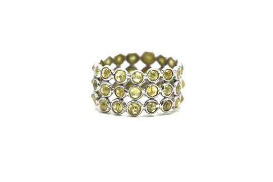 Rose cut organic diamond triple row ring band in 18k white gold