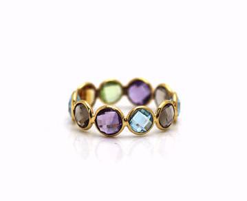 Multicolor Stones Round Ring Bands With In 18K Yellow Gold