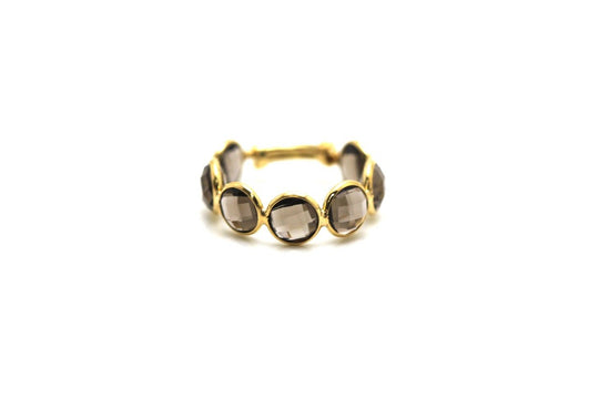Smoky Quartz Stackable Ring Bands With Adjustable Shank In 18K Yellow Gold