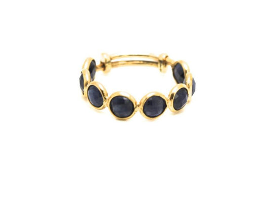 Blue Sapphire Stackable Ring Bands With Adjustable Shank In 18K Yellow Gold