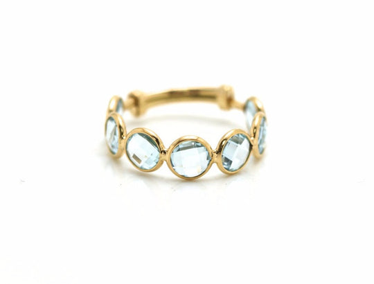 Blue Topaz Stackable Ring Bands With Adjustable Shank In 18K Yellow Gold
