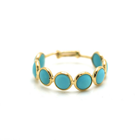 Tresor Collection - Gemstone Stackable Round Cabochon Adjustable Ring in 18k Yellow Gold Turquoise