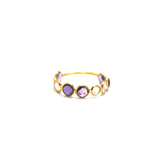 Amethyst and Rainbow Moonstone Ring in 18k Yellow Gold
