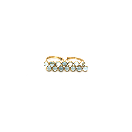 Blue Topaz Double Finger Ring In 18k Yellow Gold
