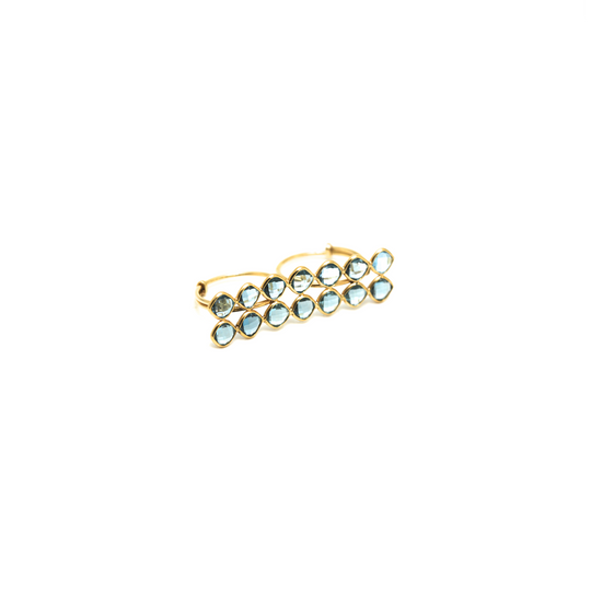Blue Topaz Double Finger Ring In 18k Yellow Gold