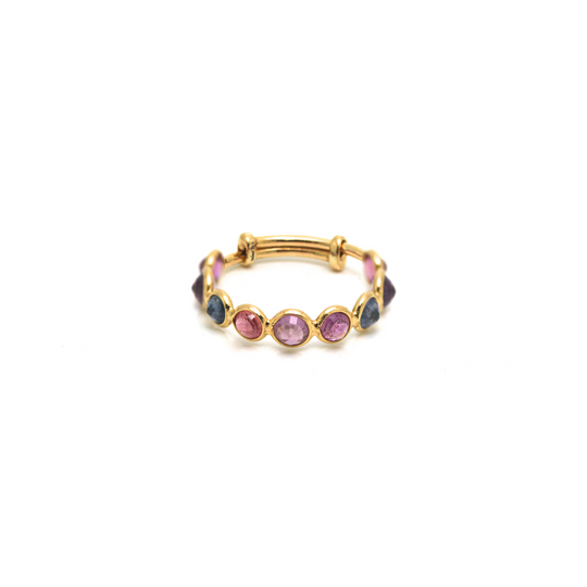 Multicolor Sapphire Stackable Ring Band with Adjustable Shank in 18k Yellow Gold