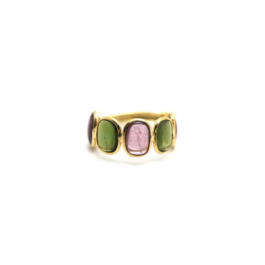 Multicolor Stone Stackable Ring Band In 18k Yellow Gold