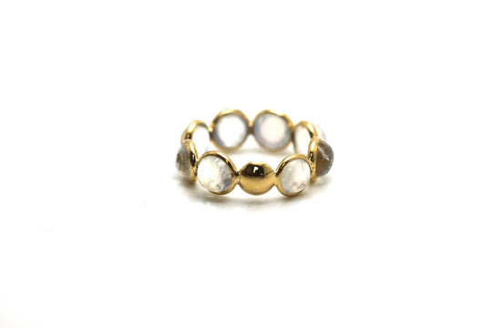 Rainbow Moonstone Stackable Ring Bands In 18K Yellow Gold