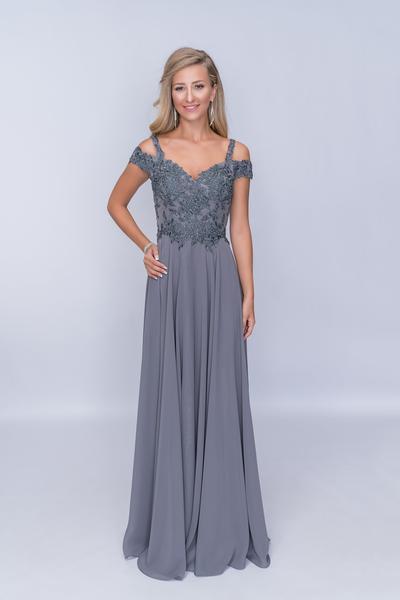 Nina Cannaci - Embroidered A-Line Evening Dress M507 In Gray