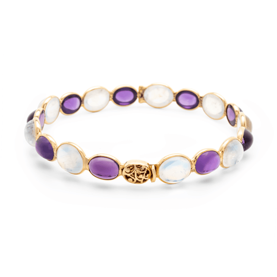 Tresor Collection - Rainbow Moonstone and Gemstone Bangle In 18K Amethyst