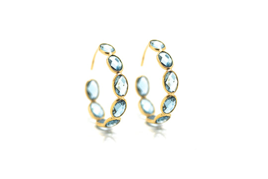 Blue Topaz Hoop Earrings in 18k YG