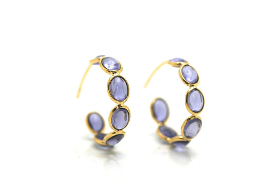 Iolite Hoop Earring in 18k Yellow Gold