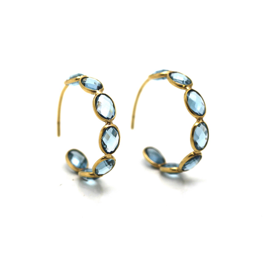 London Blue Topaz Hoop Earring in 18k Yellow Gold