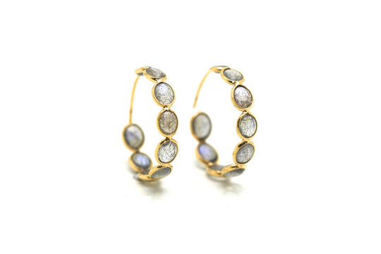 Labradorite Hoop Earring in 18k Yellow Gold