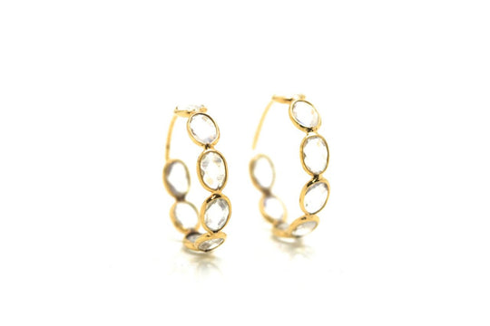 Rainbow Moonstone Small Hoop Earring in 18k Yellow Gold