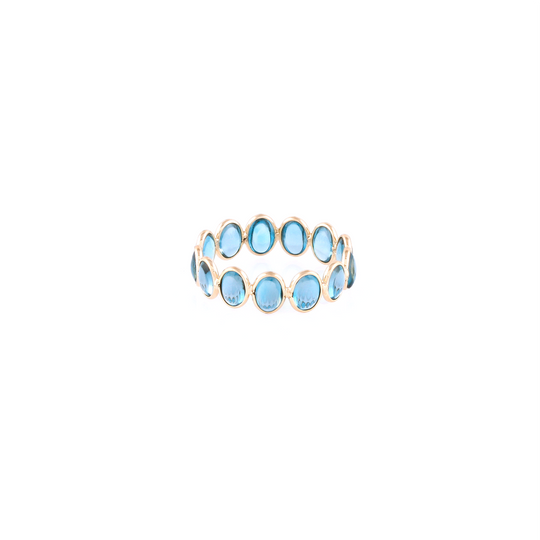 Blue Topaz Oval Ring Band with adjustable shank in 18k YG