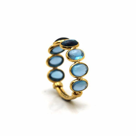 Blue Topaz Oval Stackable Ring Band with Adjustable Shank in 18k Yellow Gold