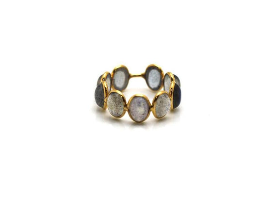 Labradorite Oval Ring Band In 18k Yellow Gold