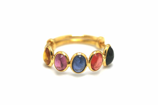 Multicolor Tourmaline Stackable Ring Band with Adjustable Shank in 18k Yellow Gold
