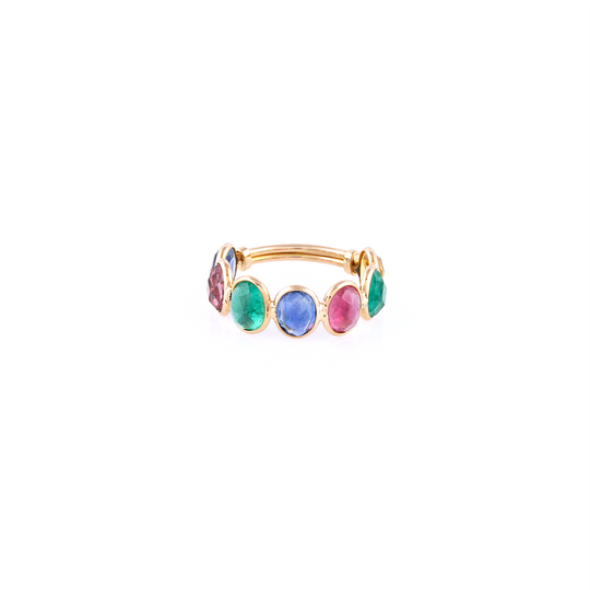 Multicolor Stones Oval Ring in 18k YG