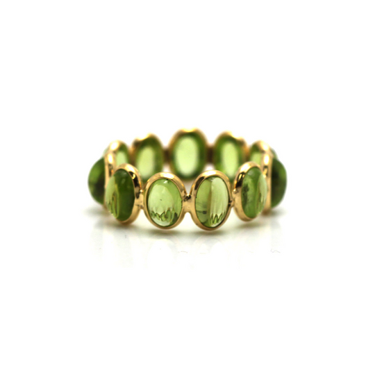 Tresor Collection - Gemstone Stackable Cabochon Oval Ring in 18K Yellow Gold Peridot