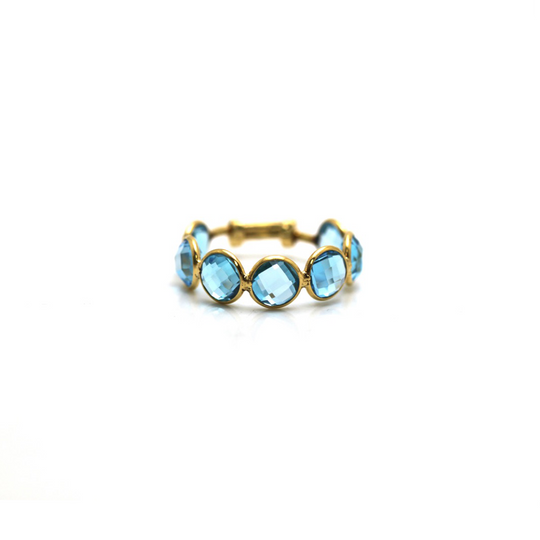 Sky Blue Topaz Gemstone Ring Band in 18k Yellow Gold