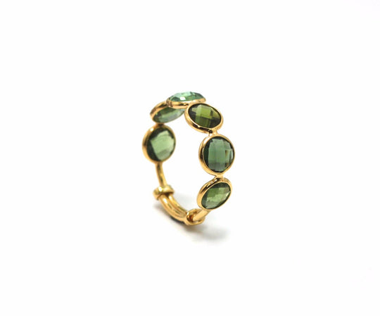 Green Tourmaline Gemstone Ring Band in 18k Yellow Gold