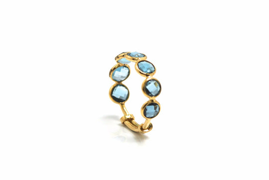 London Blue Topaz Gemstone Ring Band in 18k Yellow Gold