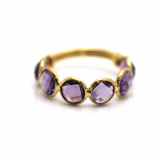 Amethyst Round Stackable Ring Band with Adjustable Shank in 18k Yellow Gold