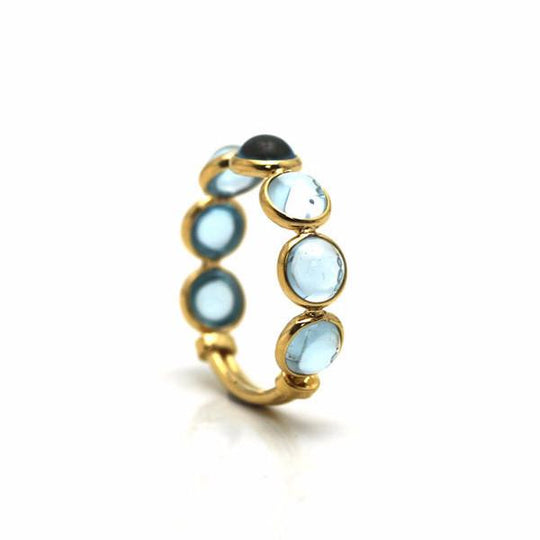 Blue Topaz Round Stackable Ring Band with Adjustable Shank in 18k Yellow Gold