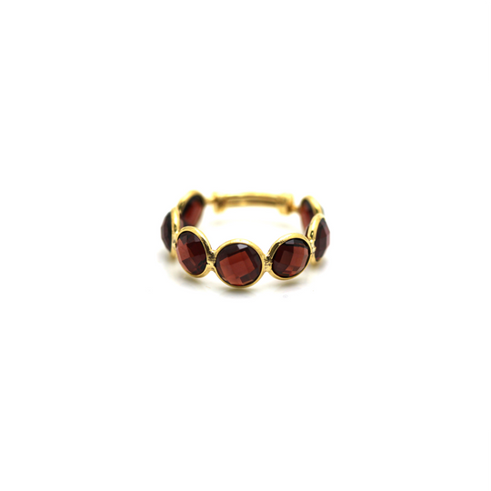 Garnet Round Stackable Ring Band with Adjustable Shank in 18k Yellow Gold