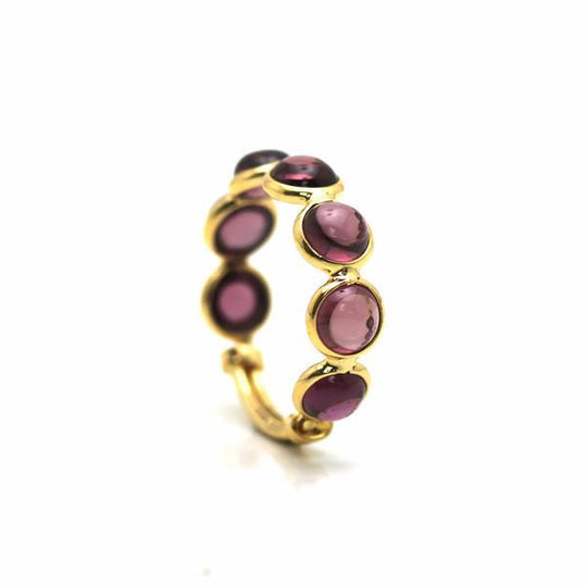 Rhodolite Round Stackable Ring Band with Adjustable Shank in 18k Yellow Gold