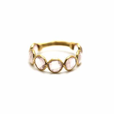 Rose Quartz Round Stackable Ring Band with Adjustable Shank in 18k Yellow Gold
