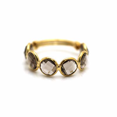 Smoky Quartz Round Stackable Ring Band with Adjustable Shank in 18k Yellow Gold