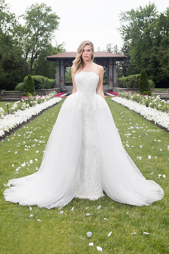 Rachel Allan Bridal - Strapless Embroidered Overskirt Ballgown M601 in White