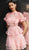 Jovani - M61446 Floral Applique Layered A-line Cocktail Dress in Pink