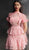 Jovani - M61446 Floral Applique Layered A-line Cocktail Dress in Pink