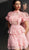 Jovani - M61446 Floral Applique Layered A-line Cocktail Dress in Pink
