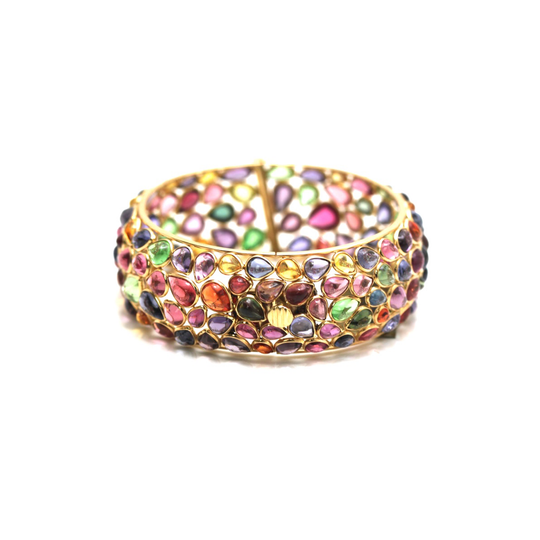 Multicolor Stones Bangle In 18K Yellow Gold