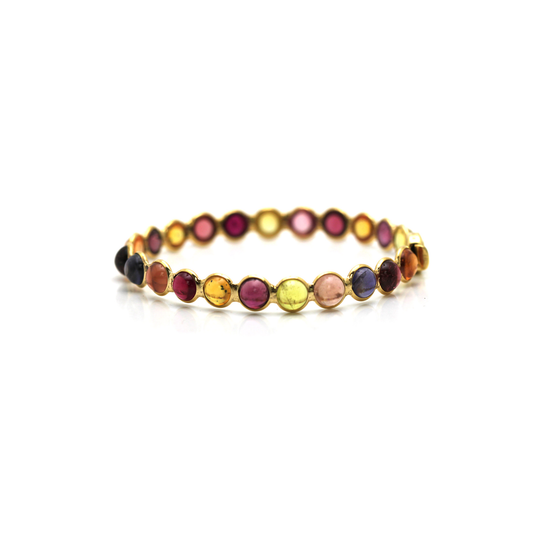 Multicolor Stones Round Cab Bangle in 18K YG