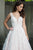 Rachel Allan Bridal - Floral Appliqued Plunging Tulle Ballgown M636 in White and Pink