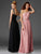 Clarisse - M6403 Draped Ornate Asymmetrical Gown in Black and Pink
