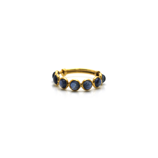 Blue Sapphire Round Stackable Ring Bands With Adjustable Shank In 18k Yellow Gold