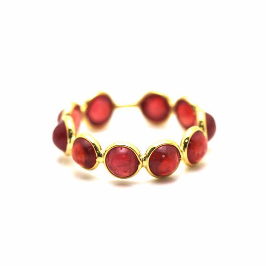 Orange Sapphire Round Stackable Ring Bands In 18k Yellow Gold