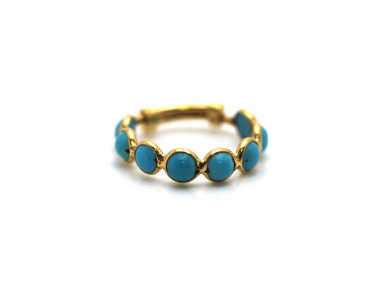 Turquoise Round Stackable Ring Bands With Adjustable Shank In 18k Yellow Gold